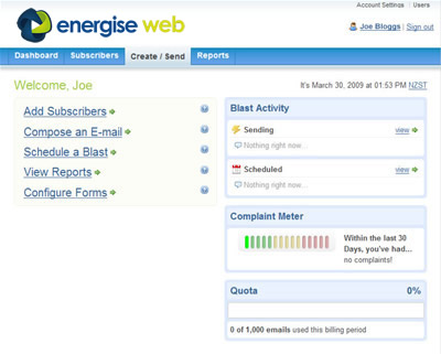 Energise Mail Home Page