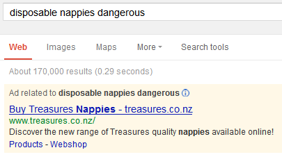 manage adwords to not be found for dangerous disposable nappies