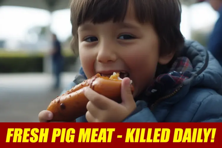Boy eating a hot dog