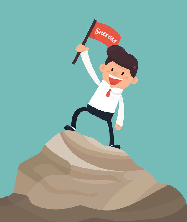 Cartoon of businessman waving success flag after good SEO