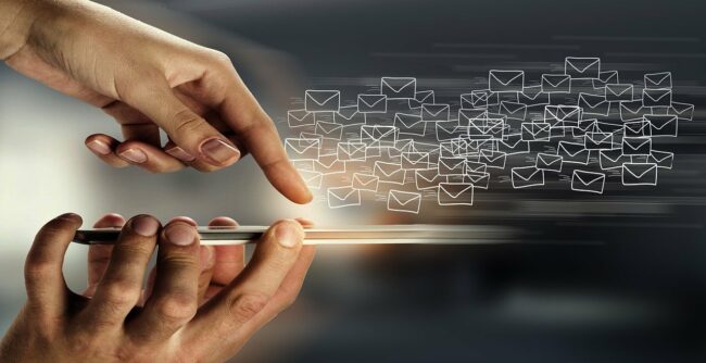 domain name and email services smartphone user sending email