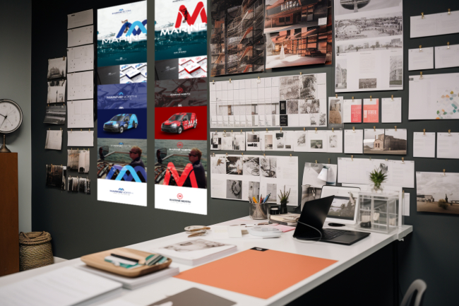 Brand boards on office wall