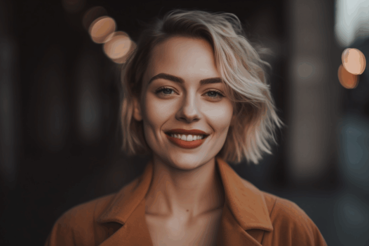 Woman smiling at the camera after visiting cosmetic clinic