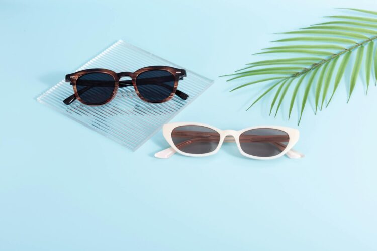 Glasses on blue background